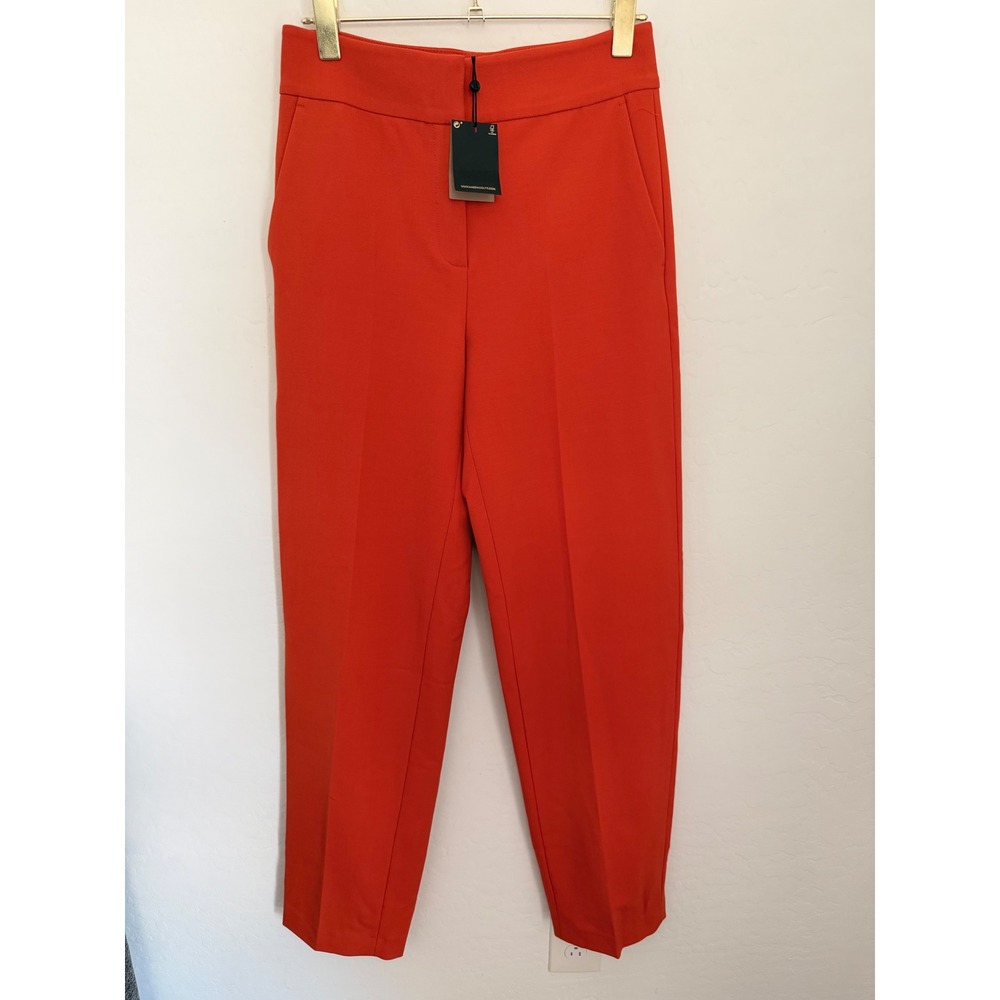 Massimo Dutti Womens Orange Wool Blend High Rise Tapered Trousers Size 6 NWT